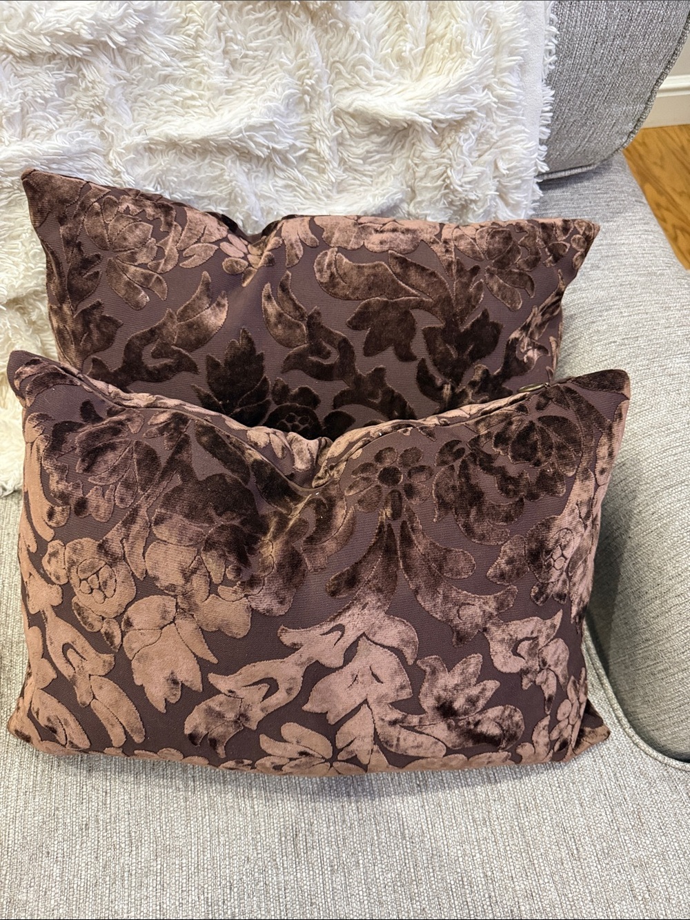Pier 1 set Plush Velvet Floral Throw Pillow - Brown